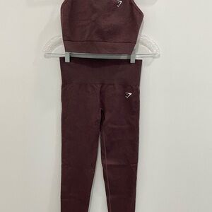 Gymshark Adapt Marl Seamless Women's Archive Brown/Cherry Brown Bra/Leggings Set